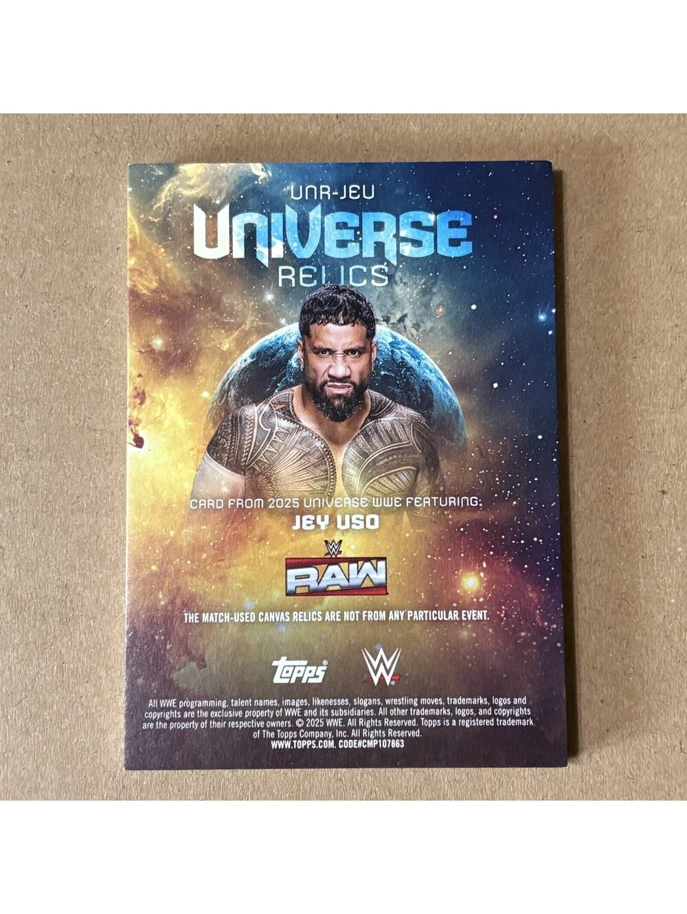 2025 Topps Universe WWE Jey Uso #UNR-JEU Universe Relics #/299 RAW
